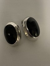 Sterling 925 Clip On Black Onyx Earrings Mexico Taxco TN-146 *FREE SHIPPING* - £23.84 GBP