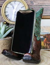 Rustic Western Teal Green Tooled Leather Cowboy Boot Cell Phone Book Easel Stand - £22.11 GBP
