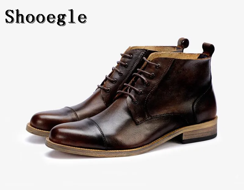 SHOOEGLE Fashion Men Boots High-grade Leather Italian Black Brown  Casua... - £305.24 GBP