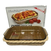 Vintage Pyrex 2Qt L Oblong Rectangular Glass Baking Dish in Rattan Baske... - £33.63 GBP