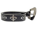 Fleur de Lis Belt Rhinestone Buckle Studded Ball Chain Trim Black Silver... - $36.62