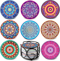 Teivio Absorbing Stone Mandala Ceramic Coasters for Drinks Cork Base wit... - £16.81 GBP