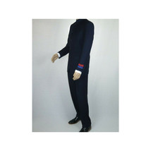 Men Apollo King Banded Collarless suit Mandarin 5 Buttons Wide leg M5-2 Navy image 7