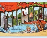 Grande Lettera Greetings From Kalamazoo Michigan Mi Lino Cartolina N7 - $7.13