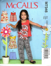 McCall&#39;s M7346 Girls 2 to 5 Tops, Dresses, Pants and Shorts Sewing Pattern New - £10.37 GBP