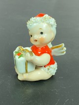 Vintage Lefton Christmas Baby Angel Figurine With Present Gift  Japan - £27.40 GBP