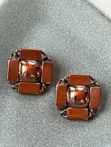 Vintage Renoir Signed Marked Round Dome in Square Frame Solid Copper Clip Earrin - £15.25 GBP