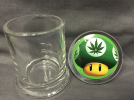 GREEN MUSHROOM IMAGE  AIR TIGHT GLASS JAR CONTAINER - $14.80