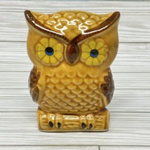 Ceramic Owl Napkin Holder Daisy Eyes Vintage MCM Harvest Yellow Gold Kitchen - £12.50 GBP