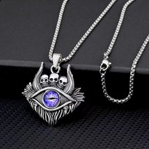 Men&#39;s Baphomet Skull Purple Evil Eye Pendant Necklace Jewelry Chain 24&quot; Gift - £9.31 GBP