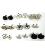 Vintage Screwback Earrings Lot Cluster Beaded Pearl Lot Black White - $19.00