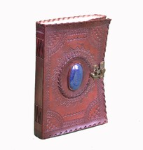 Leather Journal Embossed Gem Stone Handmade Leather Journal,Notebook, Diary lock - £20.90 GBP