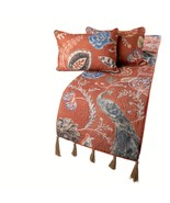 Peacock Soiree - Linen Rust or Orange Decorative Bed Runner and Pillow C... - £87.77 GBP+