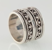 Wide Double Spinner Sterling Silver Band Ring Size 7.5 - £116.53 GBP