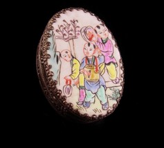 larger Chinese Enamel Box - Oriental trinket case - antique handpainted ... - $110.00