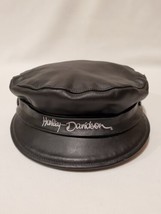 Vintage Harley Davidson Motorcycle Black Leather Captain&#39;s Cap Hat Made ... - £77.86 GBP