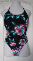 Eco Beach Black One Piece Floral Print Swim Suit Size Medium  Shelf Bra - £15.60 GBP
