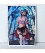 Blue Hair Pink Rose Church Premium Waifu Card Anime Girl Art Oversized B... - $19.42 CAD
