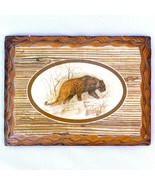 Vintage Cheetah Lithograph on Varnished Wood Wall Hanging - 7.75&quot; x 6&quot; - $39.59