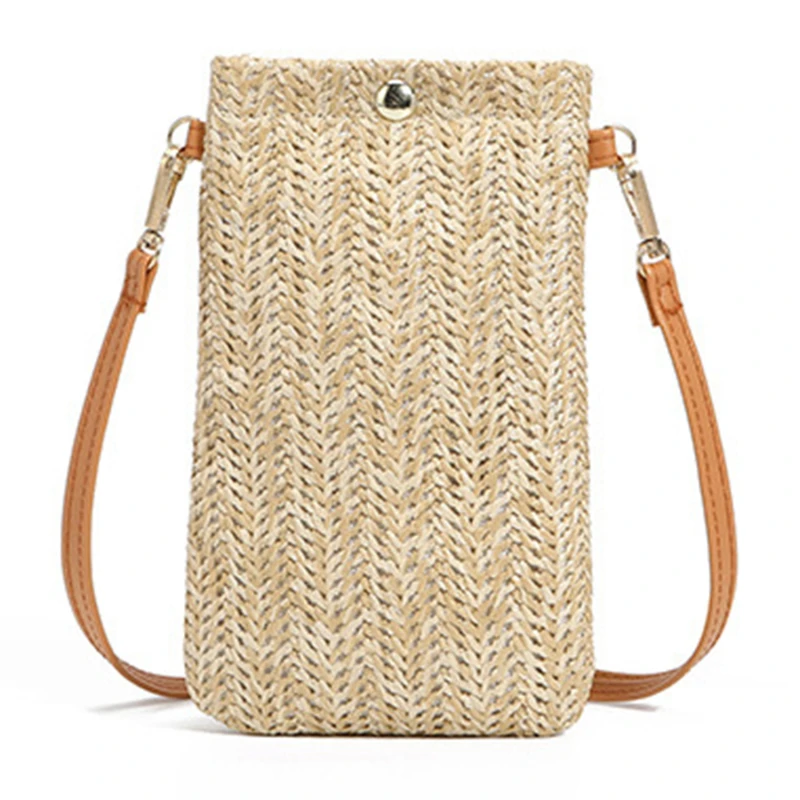 Oulder crossbody messenger bags straw woven small phone bag weaving summer beach female thumb200