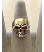 925 Silver skull ring red cz stones - $300.00