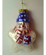 Snowman Christmas Ornament Puffed Glass Star with Stars and Stripes - £13.02 GBP