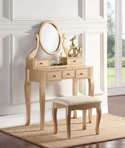 Ashley Wood Vanity Set: Gold Table &amp; Stool - $297.73 CAD