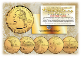2007 US Statehood Quarters 24K GOLD PLATED ** 5-Coin Complete Set ** w/Capsules - £12.62 GBP