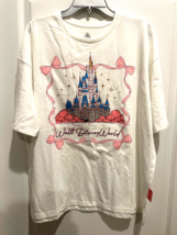 Disney Parks WDW Pink Ribbon Bow Castle Oversized Shirt Large L Adult Wo... - $58.40