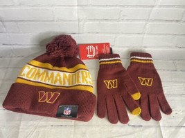 Ultra Game NFL Washington Commanders Winter Beanie Knit Hat with Gloves Set NEW - £27.13 GBP