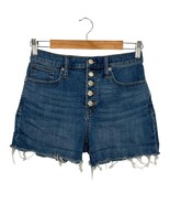 Madewell Jean Shorts Womens 28 Blue Button Fly High Rise Denim Frayed He... - $34.71 CAD
