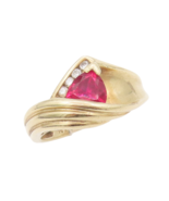 10K GOLD Vintage Ring Designer Triangle Cut Ruby Round Diamonds Band  Sz... - $7,031.94 MXN