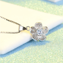 925 Sterling Silver Zircon Flower Pendant Necklace - FAST SHIPPING!!! - £11.18 GBP