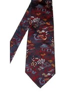 VTG Brittania Asian Boats Huts Flowers Ducks Brocade Necktie Rich Colors... - $31.44 CAD