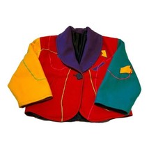 Vintage Colorful Funky Blazer Jacket Color Block Retro 1980s Handmade Me... - £73.21 GBP