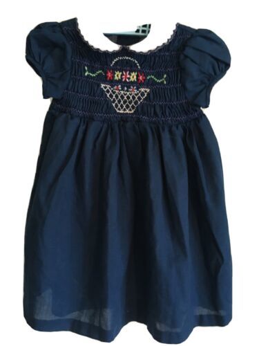 VTG  POLLY FLINDERS BLUE  SMOCKED flower basket DRESS 2T - $23.76