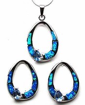 Tanzanite Blue Fire Opal Inlay 925 Sterling Silver 20&quot; Necklace Earrings... - £60.06 GBP