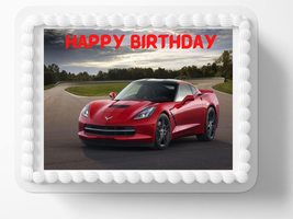 Red Corvette Teen Happy Birthday Edible Cake Topper Edible Image Cake To... - $16.47