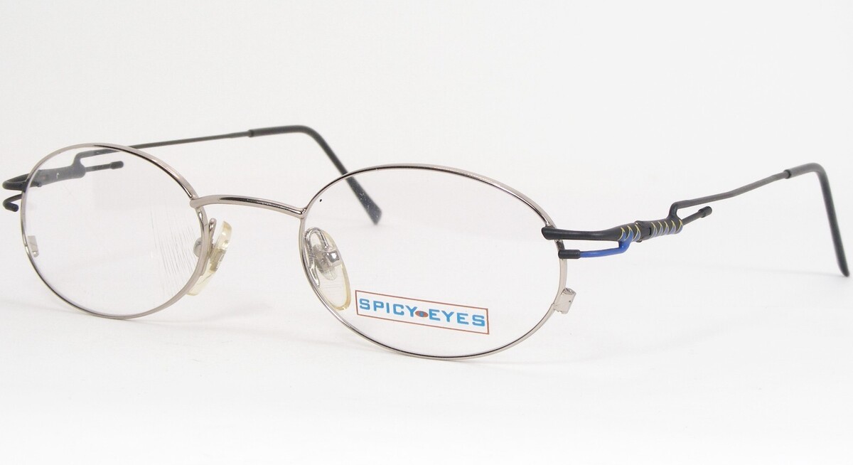 Vintage SPICY EYES SE 152 SBK Silver /Black /Blue UNIQUE EYEGLASSES 46-1... - $57.41