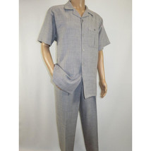 Men 2pc Walking Leisure Suit Short Sleeves By DREAMS Fancy 277-35 Steel Gray image 2