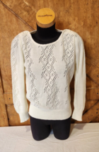 JOLIE NY Vintage Woman Top Size Large Ivory Knit Button Shoulder Long Sl... - $26.17