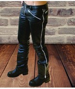 Men&#39;s Real Leather Zip Up Double Slider Zip Leather Pant Front And RARE ... - $184.05 CAD