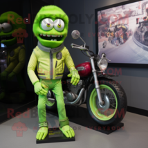 Lime Green Cyclops mascot costume character dressed with a Moto Jacket and Hair  - £998.71 GBP