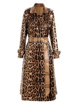 Leopard Print PU Leather Trench Coat for Women - $114.35