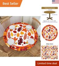 Autumn Maple Leaves Round Tablecloth Elastic Fitted Table Cover Washable... - $44.52