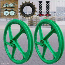 BMX Bicycle 20&quot; PVC Rim Complete GREEN Wheelset Hub Set + 16T freewheel ... - £54.63 GBP