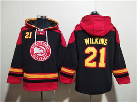 Men&#39;s Atlanta Hawks #21 Dominique Wilkins Black Red Lace-Up Pullover Hoodie - $1,425.21 MXN