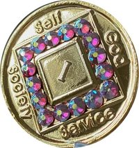 1 Year NA Medallion Gold Plated Amethyst Swarovski Crystal Chip - £17.40 GBP