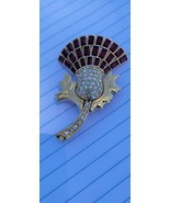 Beautiful Vtg NOLAN MILLER Red Clear Glass Rhinestones Thistle Flower Pi... - $123.24 CAD