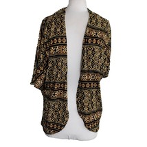 Discreet Womens Cardigan Sz Medium Open Front Black Brown Geometric Shor... - £9.49 GBP